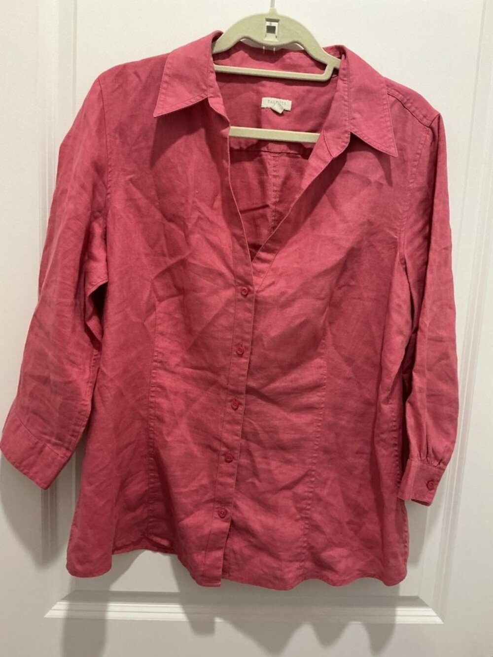 Talbots Shirt Size Large 100% Linen Pink Collared Button Up